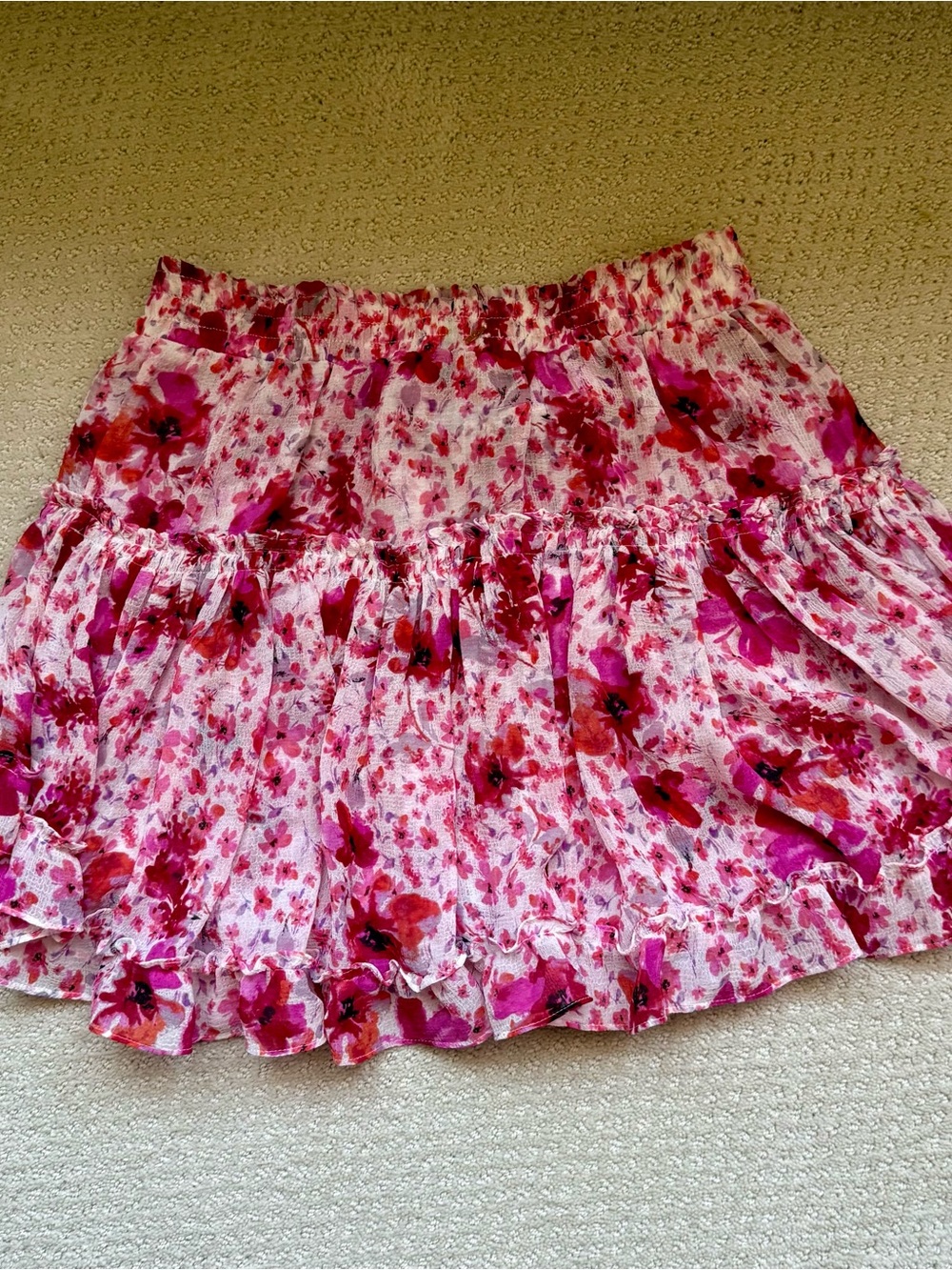 Misa Los Angeles Pink & Red Floral Ruffle Mini Skirt
